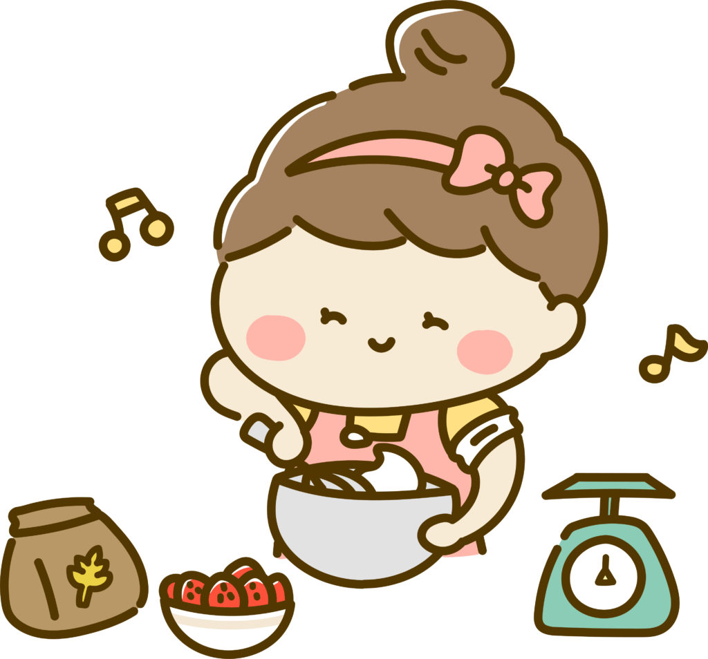 ケーキを作っている女性の絵。ケーキの記事なので、想像しやすくしている